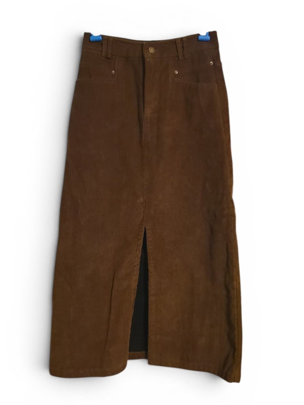 Vintage Brown Corduroy Maxi Skirt with Center Slit
